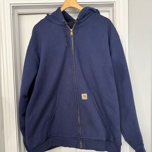 Carhartt lined navy bluer hooded sweatshirts with zipperr. 2xl tall.